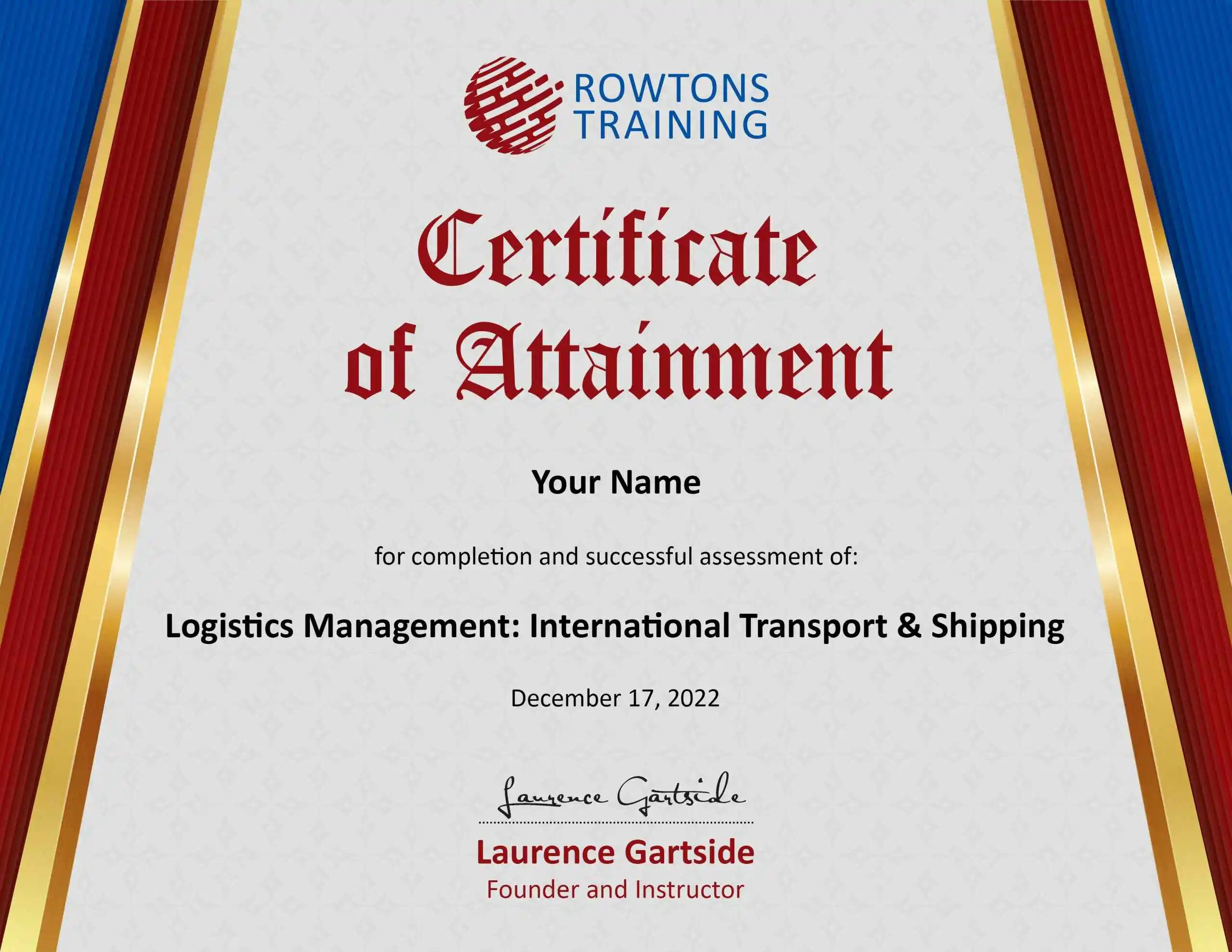 Certificate of Retainment - Rowtons Training